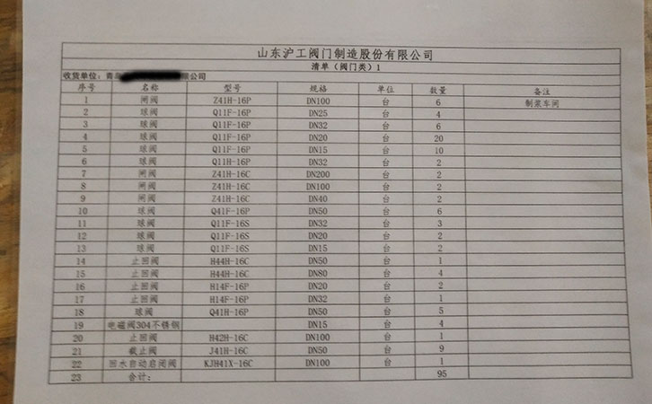 閘閥、球閥、截止閥發(fā)貨清單